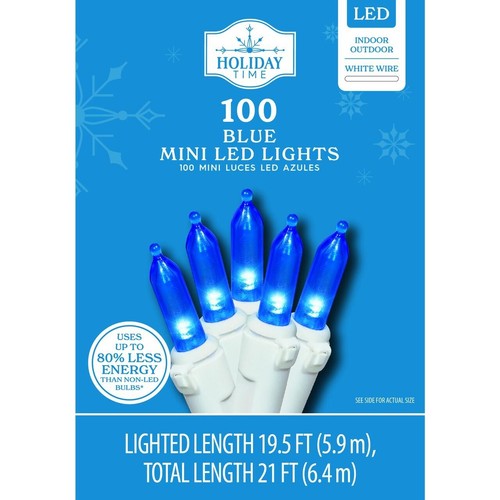 Holiday Time 100 Stück blaue LED Mini Weihnachtsbeleuchtung, mit weißem Draht, 21 Fuß - Bild 1 von 3