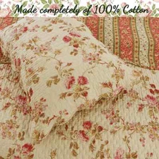 NEW! ~ COZY CHIC COTTAGE PINK  GREEN LEAF YELLOW ROSE SHABBY VICTORIAN QUILT SET
