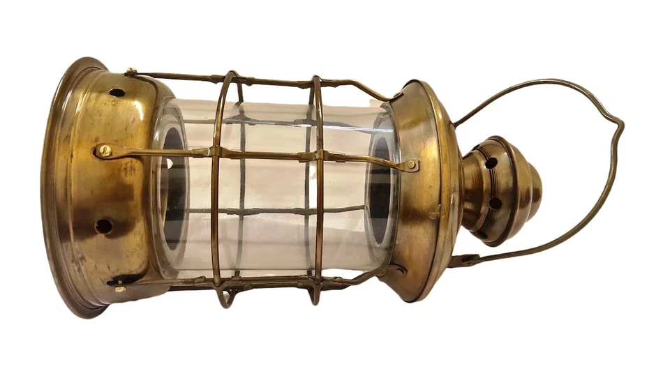 Antique Finish 12" Brass Lantern Cargo Ship Boat Lamp Maritime Nautical Décor - Image 2 of 4