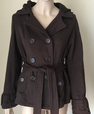 Intl D.e.t.a.i.l.s Warm Belted Jersey Peacoat Size M Brown Hooded