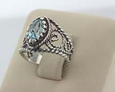 Vintage Light Blue Topaz 925 Sterling Silver Cable Rope Filigree Ring- Size 5