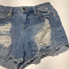 Mossimo Denim Shorts Womens Sz 4/27 High Rise Shortie Destroyed Lace Embellished