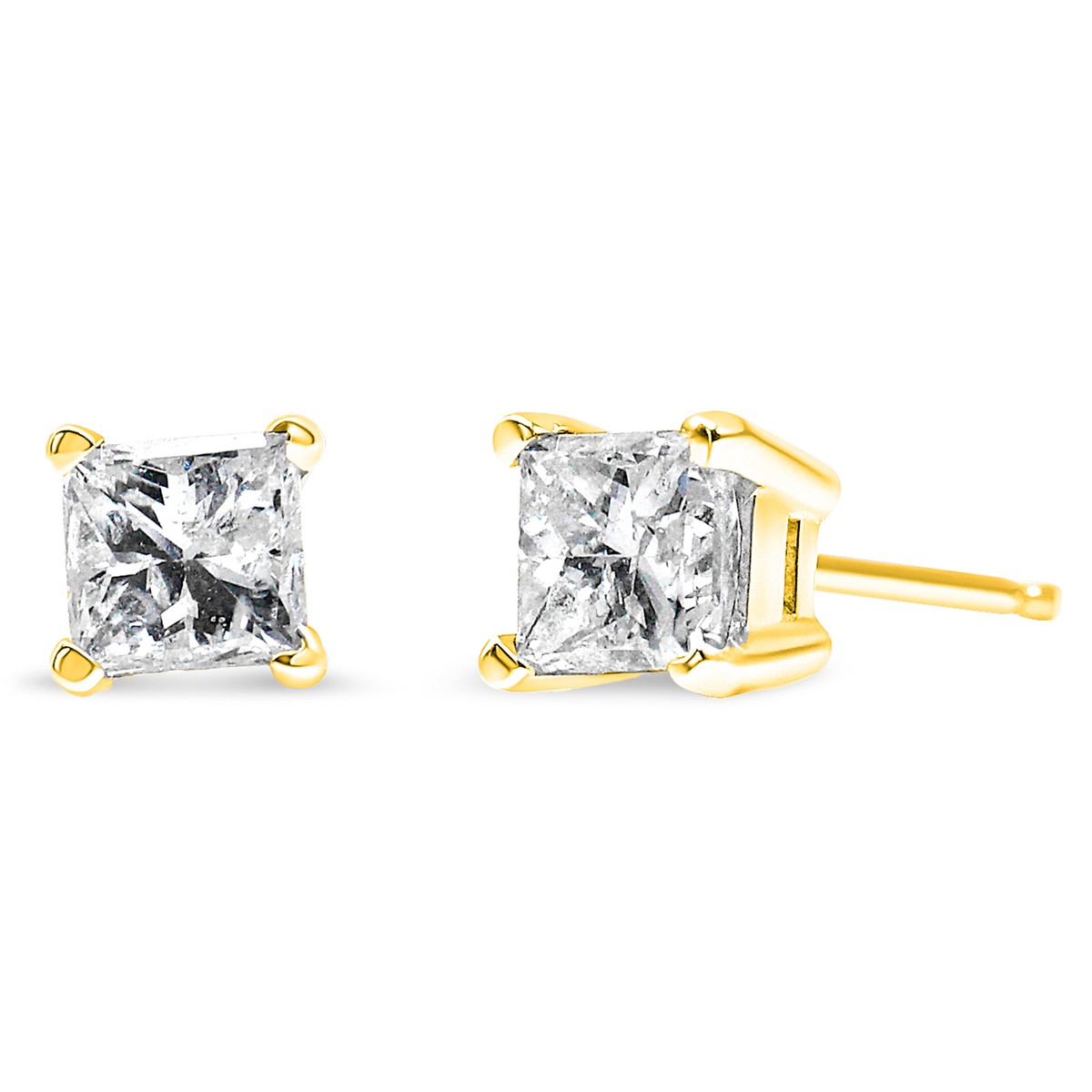 14K Yellow Gold Cttw Princess-Cut Square Near Colorless Diamond Stud  Earrings