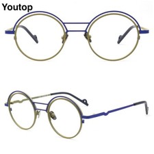 Vintage Women Round Titanium Glasses Frames Double Bridge Olive Eyeglasses Men