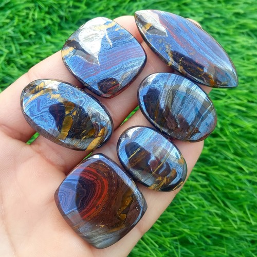 6 Stck. Natürliches Eisen Tigerauge Cabochon Lose Edelstein 25-43 mm Großhandel Posten