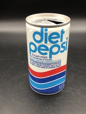 Vintage 1970's diet Pepsi Crimped Steel PT soda can ' artificially sweetened '