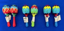 3 Pairs Mini Handmade Painted Colored Mexican Folk Art Wood Percussion Maracas 1
