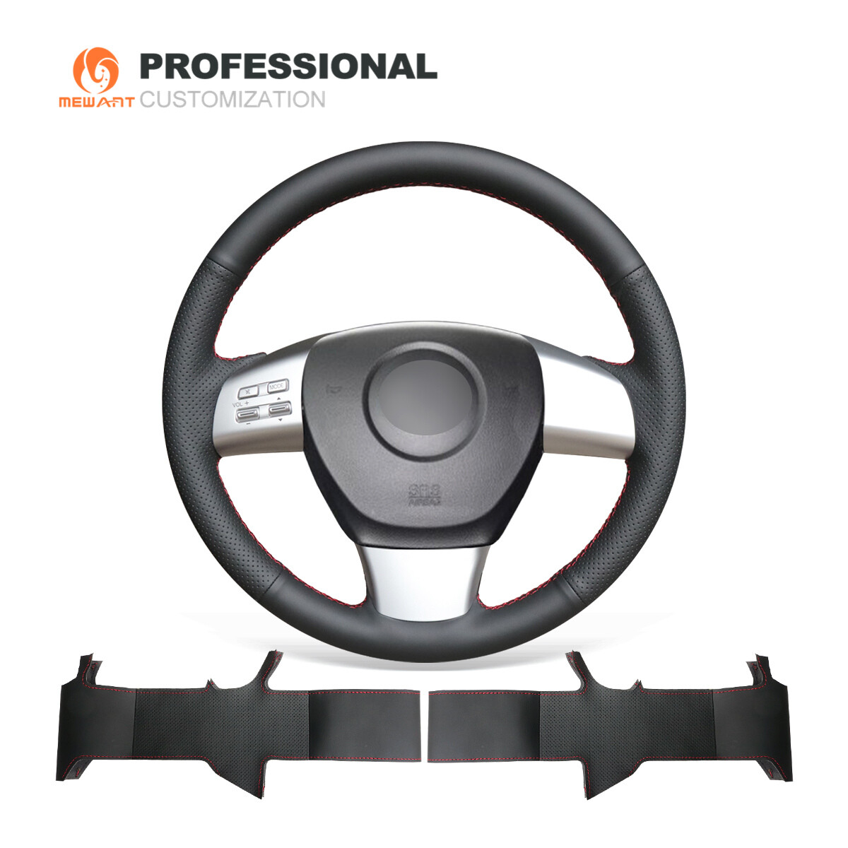 MEWANT Black Genuine Leather Car Steering Wheel Cover for Mazda 6 Mazda 8 CX-9