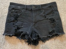 American Eagle Women's Hi Rise Shortie Black Distressed Shorts Size 6