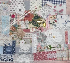 Slow stitch junk journal kit Vintage Fabric Scrap Lace Embellishments K#23