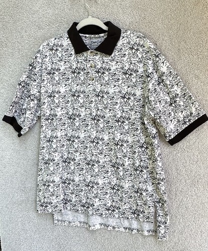 Bimini Bay Outfitters Hawaiian Shirt Mens Large Polo Black White Marlin Fishing - Picture 2 of 14