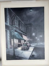 Tom Lynch 1980s Signed Print Painting Autographed Night Market Chicago Artist