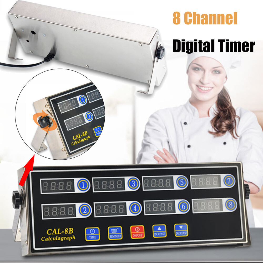 110V Commercial Countdown Timer 8 Channel LED Timing Tools Kitchen Cooking Alarm
