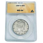 1987-D 50C Kennedy Half Dollar Ms 64 Anacs Mint State Gem Case Coin Denver