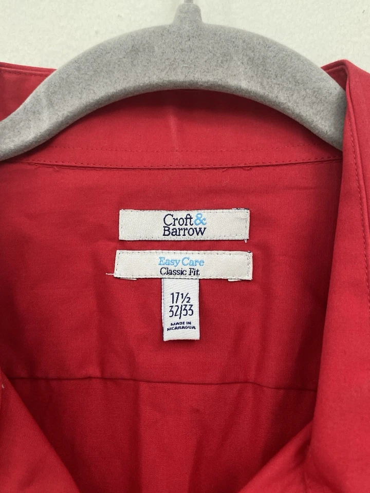 Camisas masculinas croft and barrow 17/1/2 32/33 Easy Care bolso vermelho ajuste clássico - Imagem 2 de 4