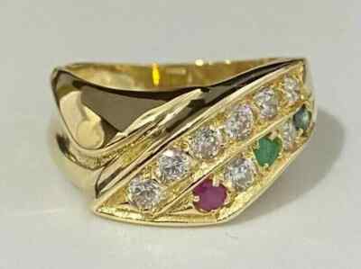 Lab-Created Created Ruby Sapphire Emerald Stone Dress Ring 14K Solid Gold Plated