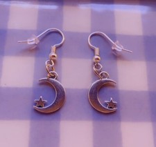 Silver Colored Moon W/ Star Earrings     