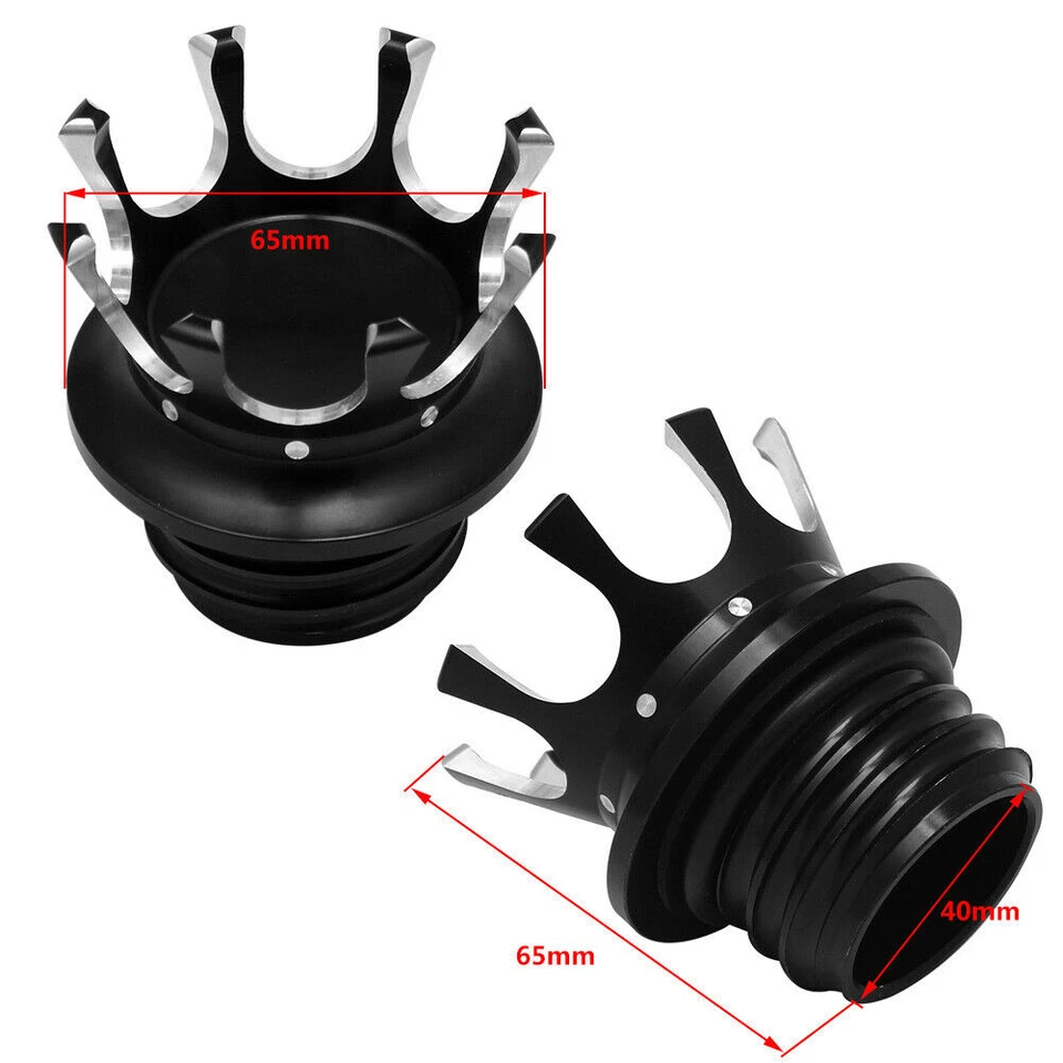 Black CNC Crown King Gas Tank Cap Cover For Harley Sportster Dyna Softail Fatboy - Imagem 2 de 4