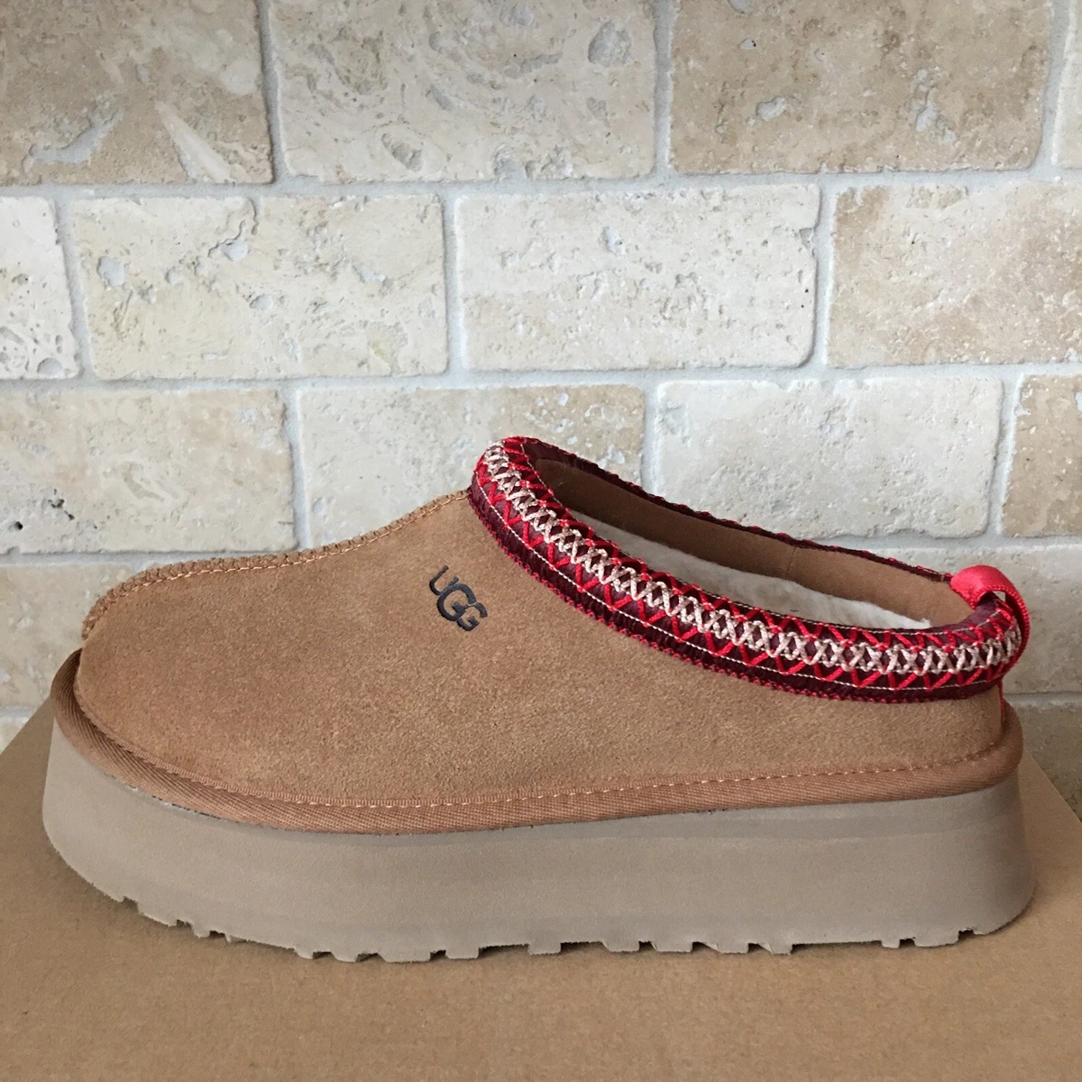 UGG TAZZ BRAID CHESTNUT SUEDE PLATFORM SLIPPERS SHOES MOCCASIN CLOG SIZE 9  WOMEN