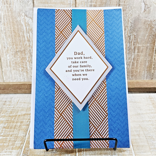 American Greetings Father's Day Card Dad Blue Gold 3D Ribbon