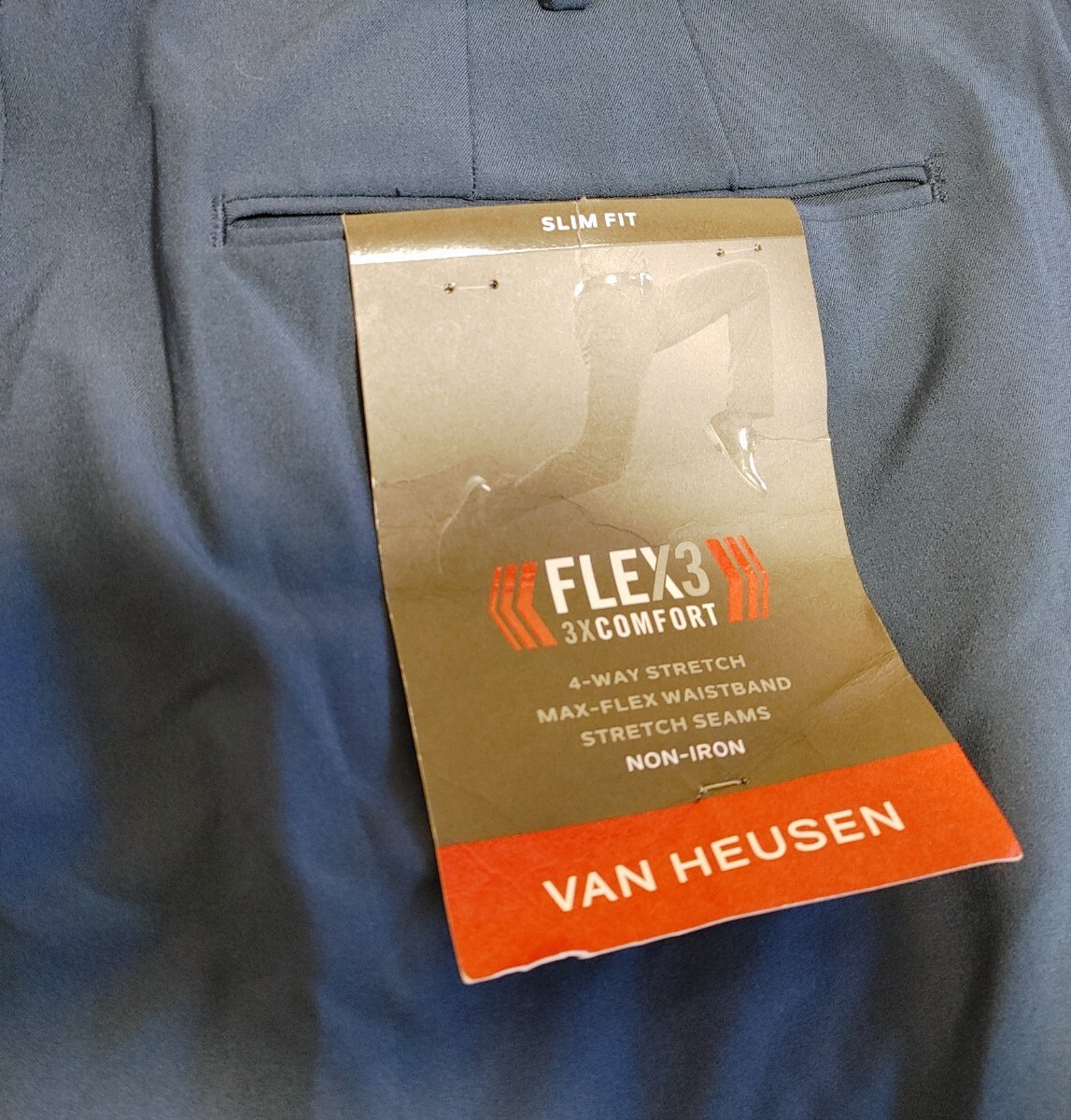 Van Heusen Pants Slim Fit Flex3 Dress Pants Mens Size 36x38 New Navy