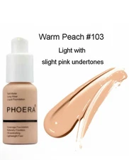 103 Warm Peach PHOERA Full Coverage Makeup - 3 Pack Soft Matte Foundation Liquid