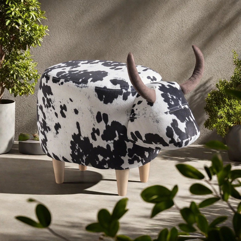 Modern Cow-Shaped Animal Ottoman/Footstool, Accent Stool Home Decor for Bedroom - Image 3 of 4