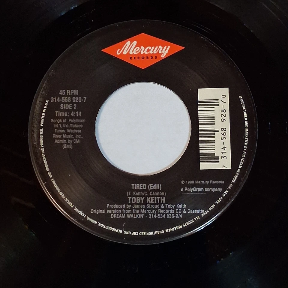 Toby Keith 7" Vinyl  Double Wide Paradise / Tired  45 rpm - Image 4 of 4