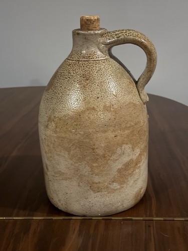 Antico vaso brocca ceramica smaltata sale in gres fatto a mano del 1800 con manico timbrato - Foto 7 di 24