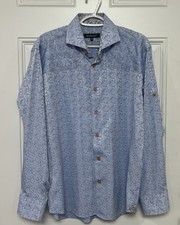 Bogosse Men  s Size 4 Light Blue Micro Dot Dress Shirt Long Sleeve Button Front