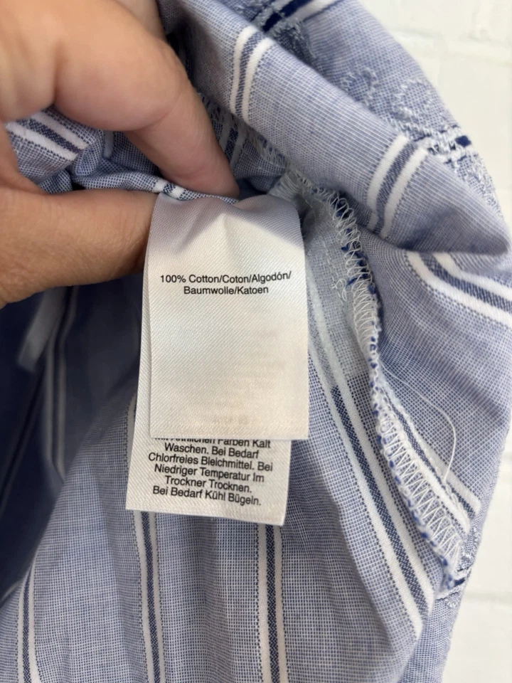 Donna Karan Sea Glass Blue Stripe Floral Broderie Asymmetric Midi Skirt Sz XXS - Image 4 of 4