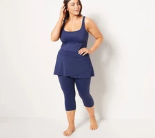 Lands' End Regular High Waisted UPF 50 Skirted Swim Leggings  NAVY  SZ-LG 14-16