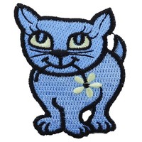 AufnäHer Katze Mit Blume Blau Patch BüGelbild Abzeichen AufbüGler