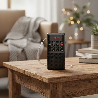 Mini Portable FM Radio with Recorder SD Card Player Rechargeable Lock Key