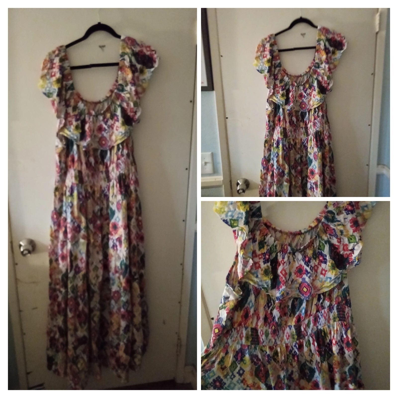 Patchwork Multicolor Ruffle Puff Sleeve Maxi Dres… - image 1