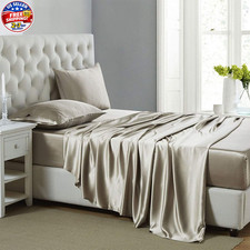 Silk Satin Sheets, Queen Size Satin Bed Sheet Set with Deep Pockets, Cooling Sof