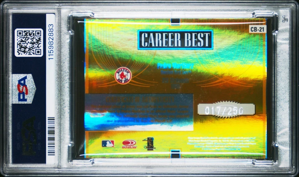 Camiseta Elite Pedro Martínez 2005 mejor juego usada reliquia CB-21 17/250 PSA 9 Foto 2 de 2