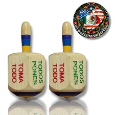 X2 Classic Mexican Pirinola Toma Todo Solid Wood Piece and Dices Mexico