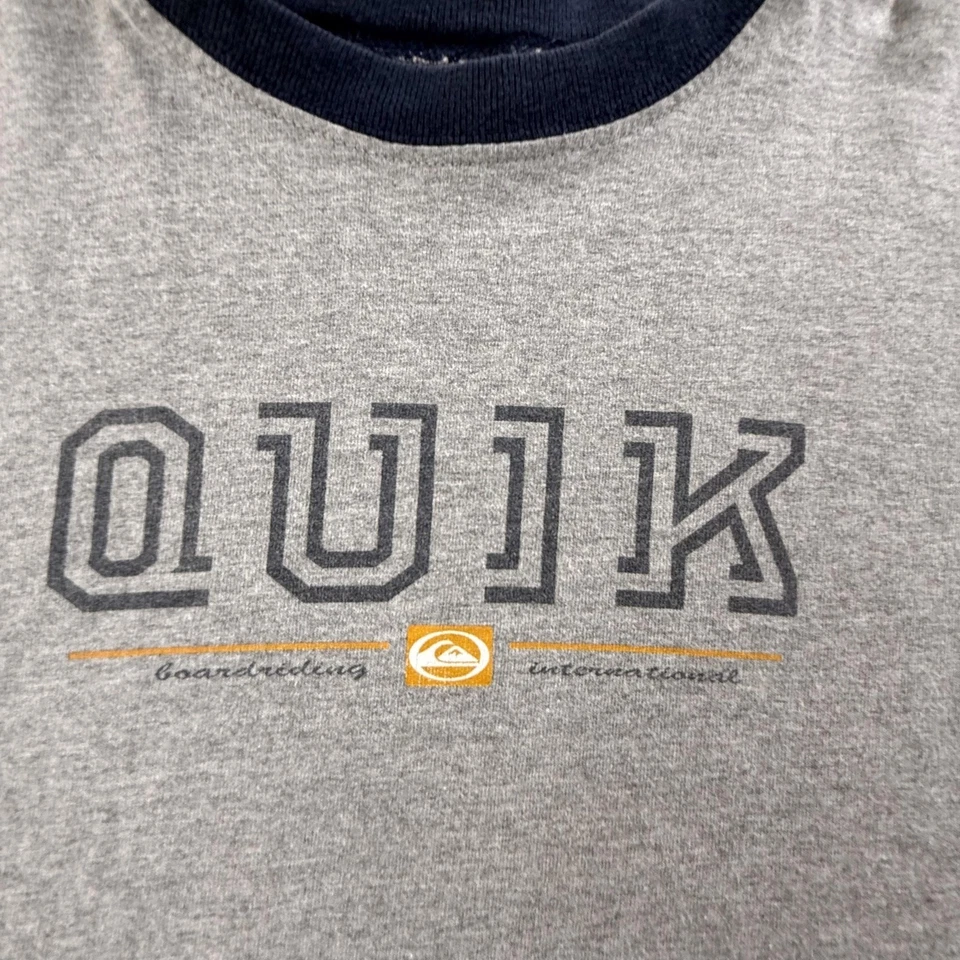 Vintage Quiksilver Shirt Boys Medium Gray Ringer Surfer USA Made 90s Teen Y2K - Изображение 4 из 4