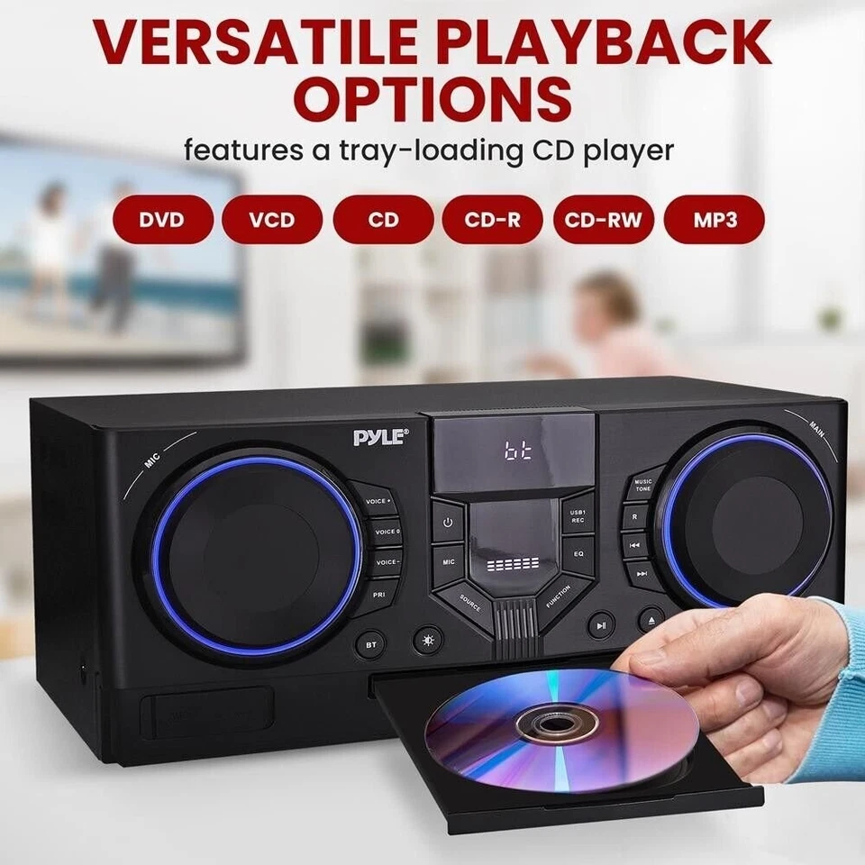 Pyle 3-Piece Mini Hi-Fi BT Stereo System with MP3, USB, FM Radio (black) - Image 4 of 4