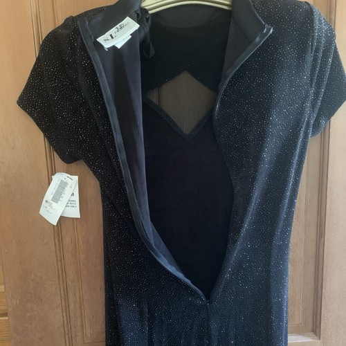 SL Fashions Vintage Rhinestone Dress Womens Sz 8 Black Short Sleeve Sparkle NWT - Picture 3 of 11