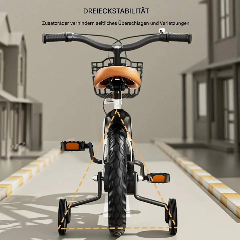 Kinderfahrrad Mädchen Jungen 3-7 Jahre mit Stützrädern Korb 12-16 Zoll Fahrrad - Bild 4 von 4