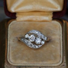 14k White Gold Over 2Ct Round Diamond VVS1 Two Stone Floral Wedding Ring Size R