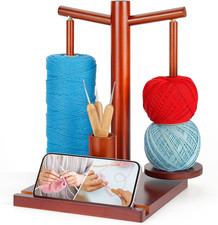 Yarn Holder for Crocheting, Wooden Rotating Yarn Spinner with 2 Spindles and Pho
