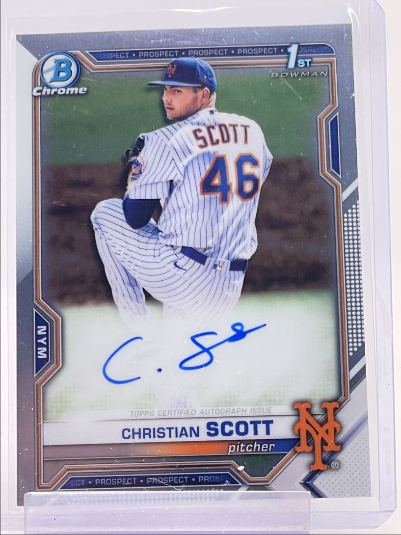CHRISTIAN SCOTT 2021 BOWMAN CHROME DRAFT 1ST AUTOGRAPH METS AUTO Q4152