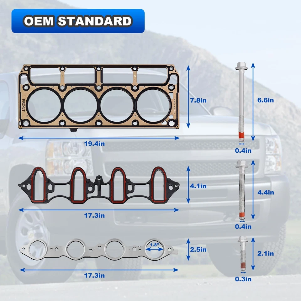Juego completo de juntas de culata con pernos de cilindro para Chevy Silverado GMC Sierra 5,3 L 4,8 L Foto 2 de 4