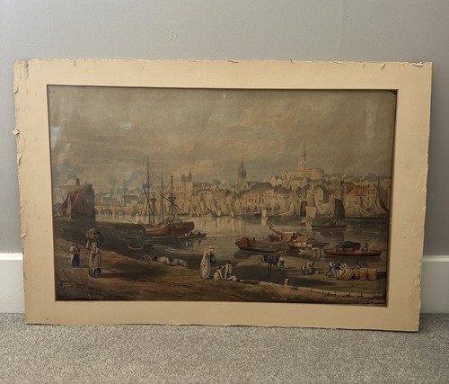 Thomas Miles Richardson View Port Newcastle 1819 Antique Aquatint Havell Colour
