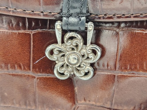 Vintage Brighton Black Pebbled Leather Brown Crocodile Accents Shoulder Purse... - Picture 10 of 18