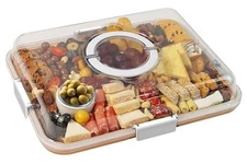Charcuterie Board with Clear Lid, Travel Portable Cheese 6 Compartments-White