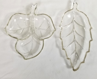 8'' Three Section Glass Maple Leaf & 10'' Long Leaf Candy , Nut, Trinket Dishes